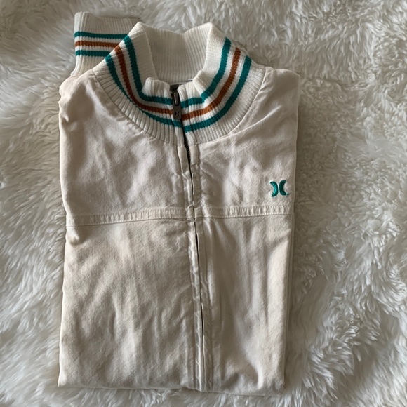 $5 to be donated - Hurley large white zip jacket stripe - Picture 2 of 4